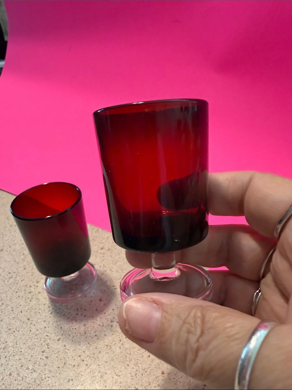 Vintage Set of 2 Ruby Red Cordial Glasses